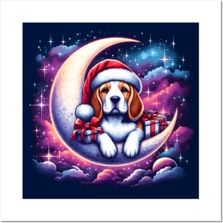 Beagle Dog On The Moon Christmas Posters and Art
